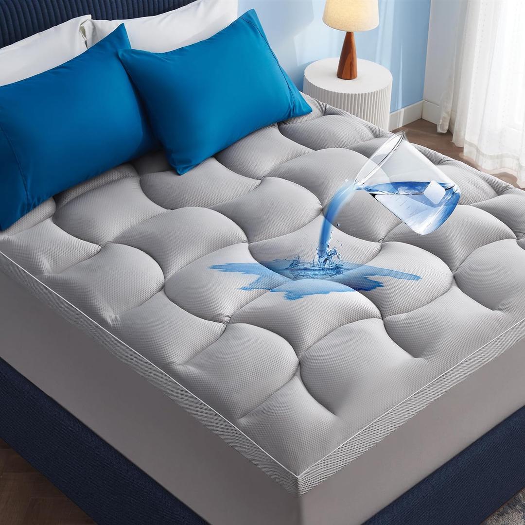 Bedsure Waterproof Mattress Topper King - Pillow Top King Mattress Protector with 8-21 Inches Deep Pocket, 800 GSM Extra Thick Bed Pad Fitted, Soft Bed Cover for Home, Bedroom, Hotel - Grey (Gray)