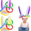 Paquete de 3 anillos inflables de conejo de Pascua con anillo de puntuacin, cesta de Pascua esencial para nios, para interiores y exteriores, juguete de lanzamiento de orejas de conejo, juegos de