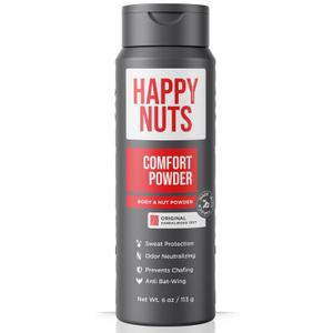 HAPPY NUTS Comfort Powder Deodorant For Men: Anti-Chafing Sweat Defense, Odor Control, Aluminum-Free, Perfect Stocking Stuffer Gift for Men's Private Parts 6 oz (1 Pack), Original Scent