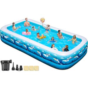 Extra Large Inflatable Pool for Adults, 158"x74"x22" Big Thickened Blow Up Pool with Pump & 3 Repair Patch, Oversized Family Inflatable Swimming Pools for Home Backyard Lawn Garden