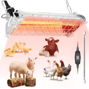 400W Heat Lamp for 30 Chicks, 9.84ft Cord UL Passed Brooder Heating Plate & Carbon Fiber Bulb Chicken Coop with Adjustable Temp & Hanging Height for Livestock Pet Supplies (Silver)