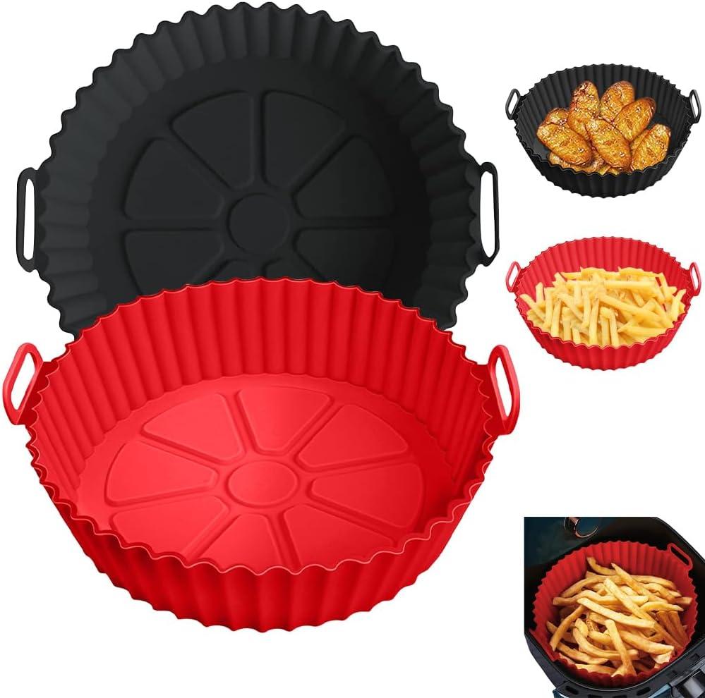 Silicone Liners for Ninja Air Fryer AF101/161/150, Compatible with COSORI/Gourmia/PowerXL/Instant Essentials/Fabuletta/Chefman/Dreo/Ultrean Air Fryer 3-5QT (Black+Red)