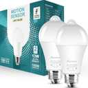 Motion Sensor Light Bulbs, Dusk to Dawn, 13W 100W Equivalent, Movement Activated Security LED Bulb, 5000K Cool White, for Outdoor Indoor, Porch Garage Basement Hallway Closet, 2 Pack