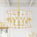 20" Large Gold Chandelier Light Fixtures, 5-Light Modern Drum Dining Room Chandeliers Over Table for Living Room Kitchen Island Entryway, E12