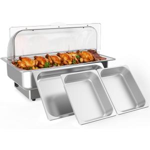 Chafing Dish Electric Buffet Set,9 QT Stainless Steel Food Servers and Warmers with 1 Full-Size Pan & 2 Half-Size Pan for Wedding and Parties
