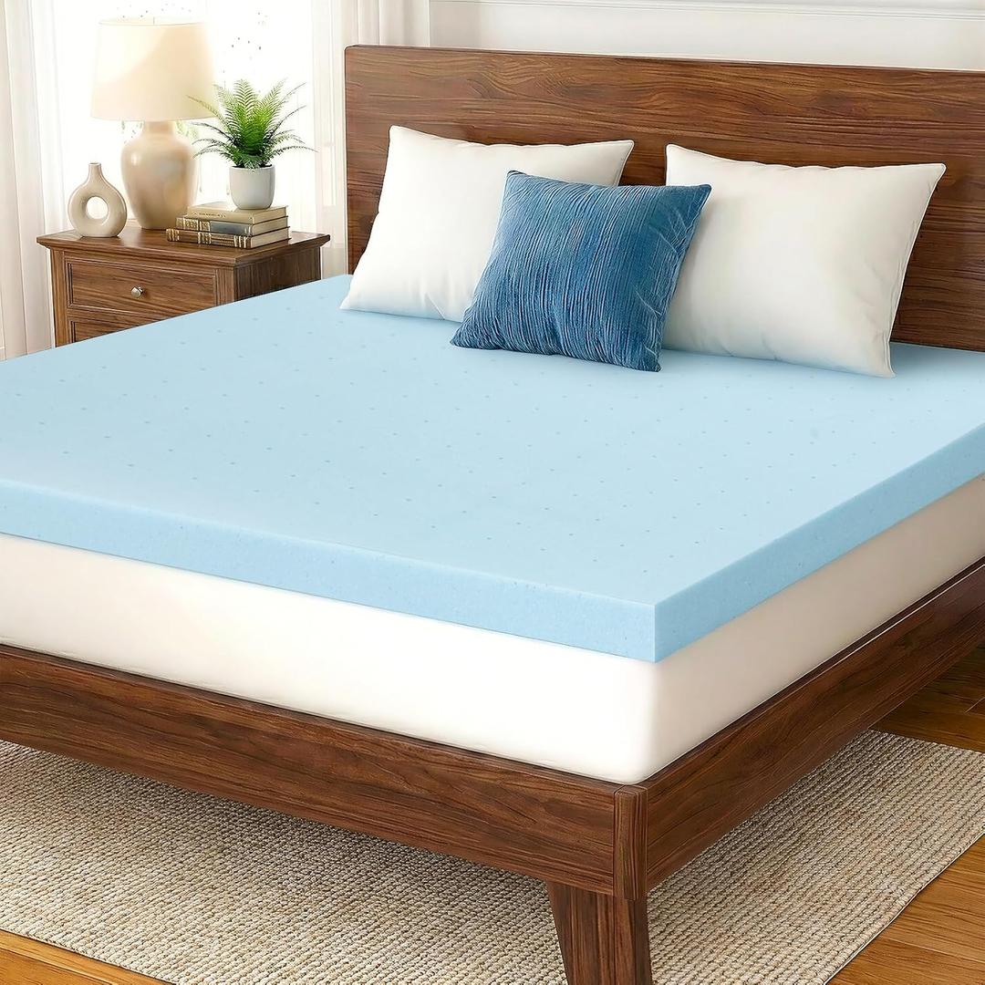 King Mattress Topper, 2 Inch Gel Memory Foam, Balanced Comfort, Pressure Relief, Ventilated Breathable Design, CertiPUR-US Certified, Blue