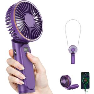 Portable Handheld Fan, 4000mAh, 180 Adjustable, 6 Speed Wind, USB Rechargeable Foldable Fan with Real-Time Electricity Display (Purple)