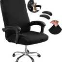 Office Chair Cover,Removable Desk Chair Cover with Zipper,Stretch Anti-dust Universal Rotating Office Seat Slipcover,Washable High Back Computer Seat Protector for Pets (Black, Large | Armrests)