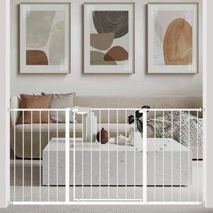 WAOWAO Triple Lock Baby Gate Extra Wide 57.87-62.59" Pressure Mounted Walk Through Swing Auto Close Safety White Metal Dog Pet Puppy Cat for Stairs,Doorways,Kitchen