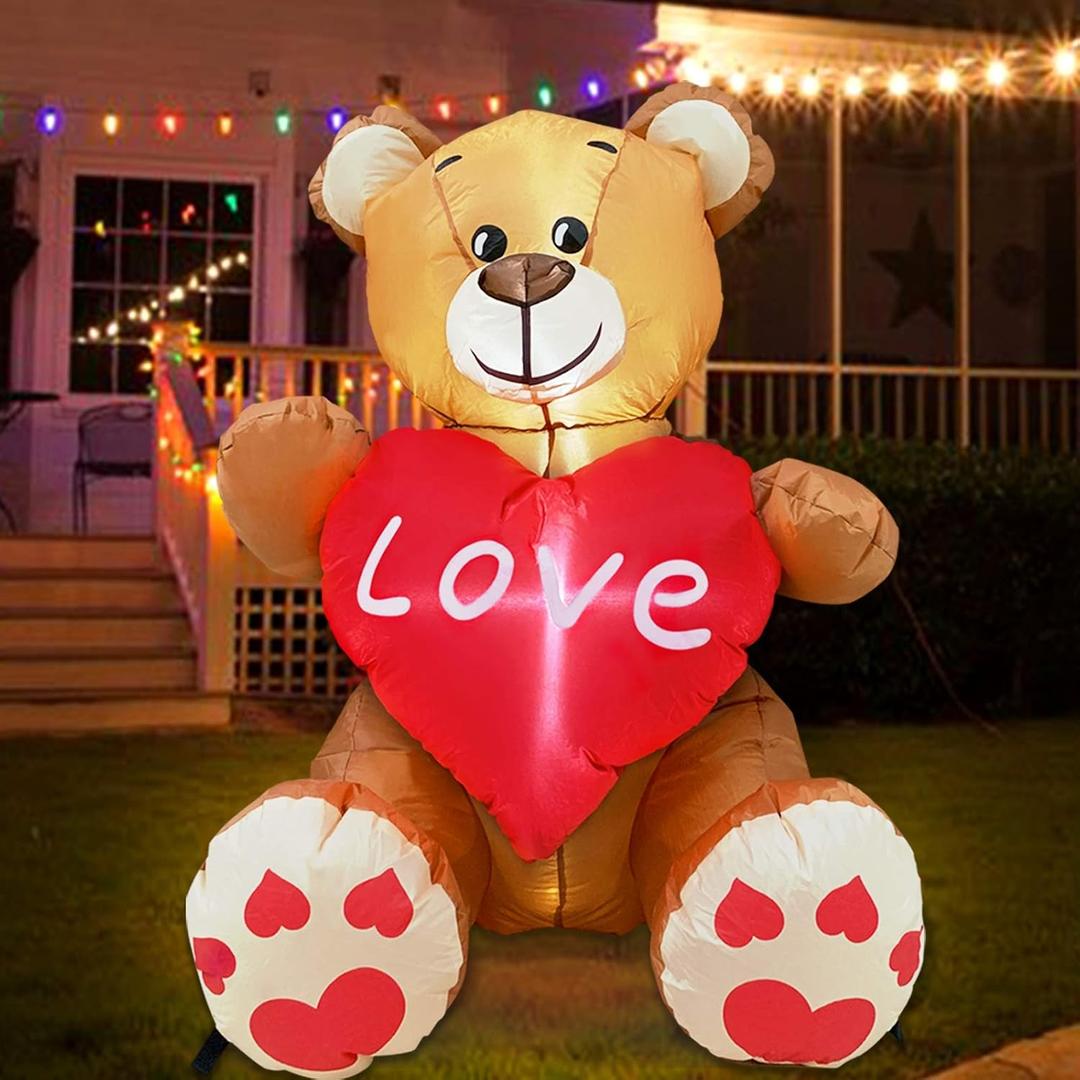 TURNMEON 3.5 Ft Valentines Day Inflatables Outdoor Decorations, Valentines Blow up Bear Holds Love Heart with Bulit-in LED Lighted Valentines Day Decorations for Yard Garden Home Indoor Outdoor Party