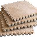 12pcs 0.6in Thick Interlocking Carpet Squares Puzzle Mat EVA Foam Area Tiled Rug for Baby Play Soft Mats (Khaki, 11.8in)