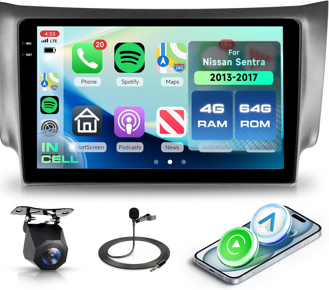 4G+64G Android 15 Car Stereo for Nissan Sentra 2013-2017 Wireless Carplay Android Auto, Rimoody 10.1'' in-Cell Screen Car Radio with GPS/Bluetooth 5.0/FM RDS/EQ/5G-WiFi Mirror Link Backup Camera SWC