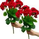 Mumiko 2PCS 18'' Artificial Geraniums Silk Flowers Plants Home Outdoor Decor Garden Ruby Red
