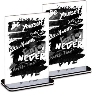 6x8 Clear Acrylic Sign Holder, 2 Pack Vertical Tabletop Menu Stand, Double-Sided Display for Restaurants, Weddings, Office Signs, Shatterproof Frame