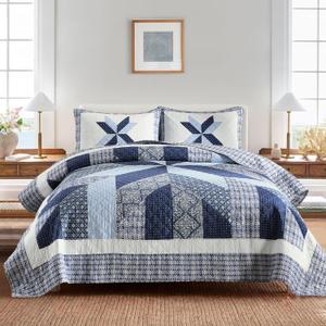 Secgo Handmade Quilted 100% Cotton King Comforter Set for Bed - 100% Cotton Quilts King Size, Black Bedspreads (96 * 108 Inch) with 2 Pillow Shams, Patchwork Reversible Lightweight Bedding (King(98"x106"), Arctic Circle)