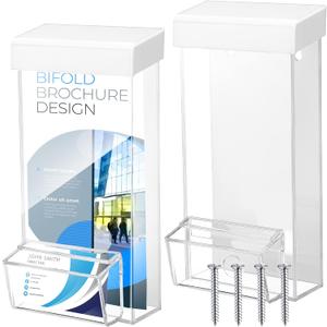 Remerry 2 Pack Outdoor Brochure Holder Wall Mount, Weatherproof Acrylic Flyer Holder with Lid, 4x9 Inch Clear Pamphlet Display Box for Real Estate Office Restaurant Menu Literature(White)