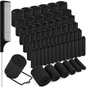 Syhood 56 Pcs Foam Sponge Hair Rollers 6 Sizes Soft Sleeping Curlers Flexible Sponge Curler Tool Rat Tail Comb for Long Short Hair Styling(Black)