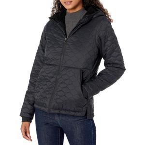 Essentials Women's Lightweight Quilted Full-Zip Water-Resistant Sherpa-Lined Hooded Puffer Jacket, Black, X-Large