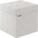 Folding Storage Ottoman, Velvet Storage Bench, Footrest, Footstool,for Living Room, Bedroom and Office,15 x 15 x 15 Inches, 300 kg Load Capacity,Cream White, UASND04W