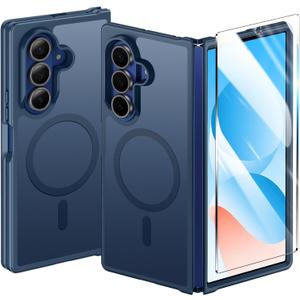 FNTCASE for Samsung Galaxy Z Fold7 Case: [Fit for Magsafe] [Screen Protector] Magnetic Translucent Matte, Military Grade Drop Protection, Shockproof Protective for Fold 7 Phone Cover (Blue 8.0 inch)