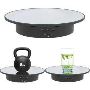 Electric Turntable, 360 Degree Adjustable speed Revolving Base for Photography,Jewelry,3D Models,Watch, USB Power Supply,Motorized Turntable/7.8 inches/Load 17 LB (Black Mirror)