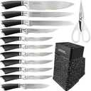 Professional Kitchen Knife Block Set, 11 Pcs Stainless Steel Knives Set With Knife Block Holder, Scissors, Paring Boning Steak Santoku Slicing Bread Chef Knife for Home Kitchen