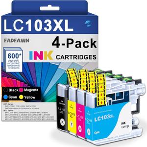 LC103XL LC103 Ink Cartridges High Yield Replacement for Brother LC103 Ink Cartridges LC101 Work with MFC-J870DW MFC-J6920DW MFC-J6520DW MFC-J450DW MFC-J470DW (1Black 1Cyan 1Magenta 1Yellow, 4 Pack)