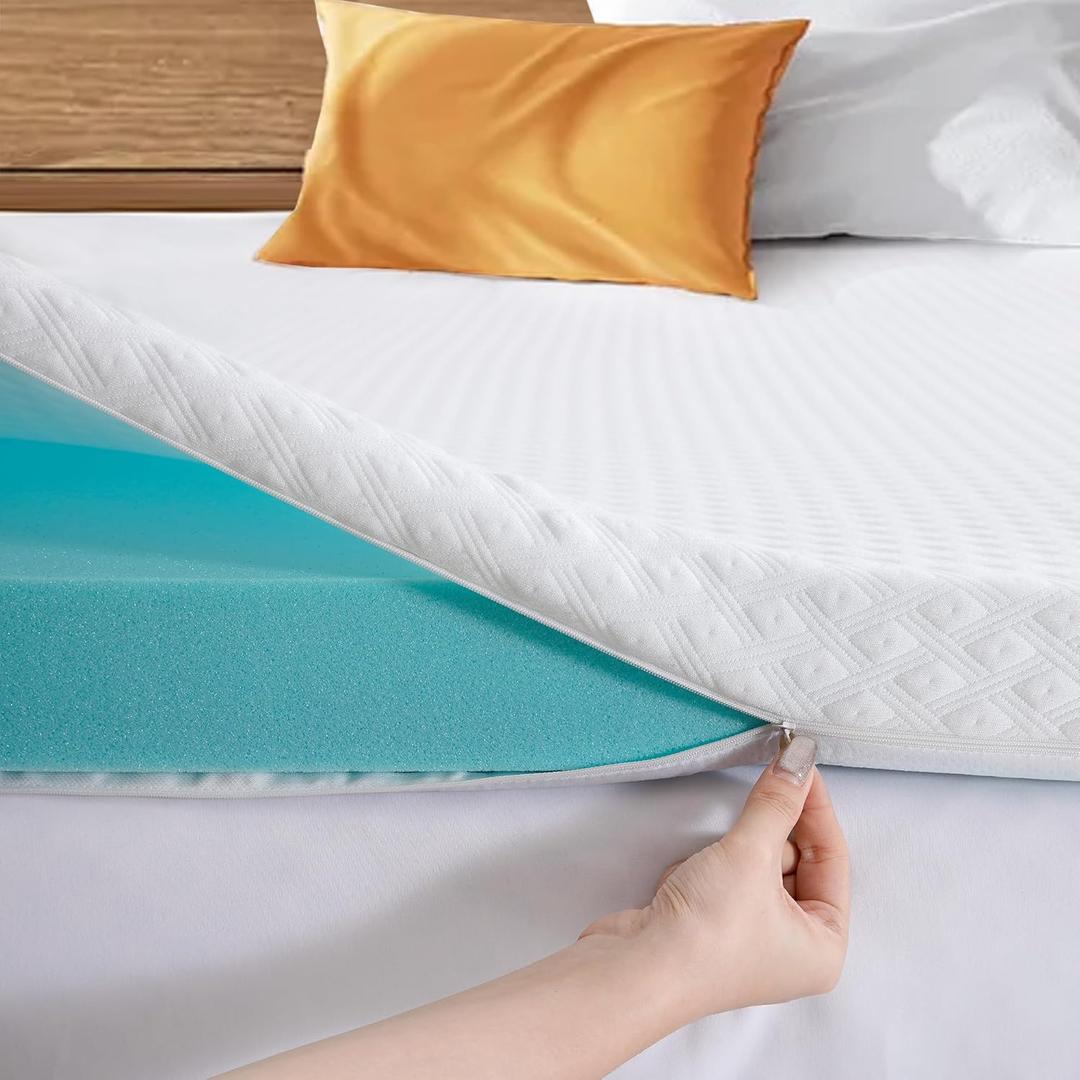 BEDHOURS 3 Inch Gel Memory Foam Mattress Topper King Size, Ventilated Mattress Pad for Pressure Relief, Cooling Soft Bed Topper with Removable Cover