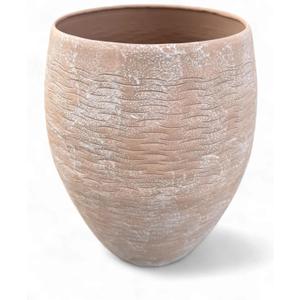 Ludu Washed Terracotta Modern Handmade Metal Indoor Planter with Textured Wave Design and Anti-Scratch Pads, Rust-Resistant Finish for Outdoor Use, Sustainable Non-Plastic Pot Recyclable Metal Vase, Medium