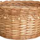 Handwoven Wicker Storage Basket with Wooden Beads, Decorative Round Organizer for Home & Nursery, Boho Chic Decor