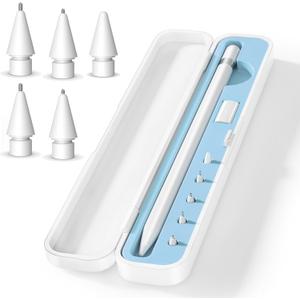 Storage Box with Lid and 5 Pack Pencil Tips for Apple Pencil 1st Generation and Apple Pencil 2nd Generation,Pen Protective Carrying Case for Apple iPad Pencil - Holder Accessories Storage(Blue)