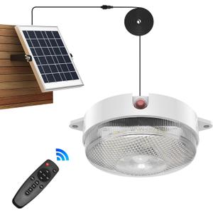 Solar Ceiling Light Motion Sensor, Dimmable 6000K/4000K/3200K 5 Modes Daytime Solar Shed Lights with ON Off Switch & Remote Solar Lights Indoor/Outdoor for Home Barn Shop Porch (1 Pack)
