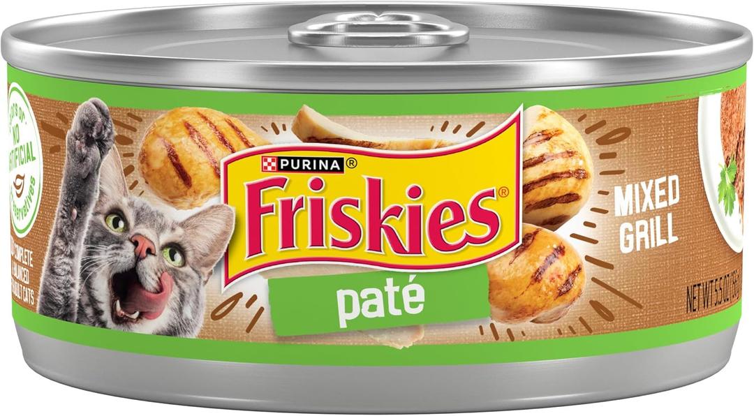 Purina Friskies Wet Cat Food, Pate Mixed Grill - (Pack of 24) 5.5 oz. Cans, BBD 09/2027