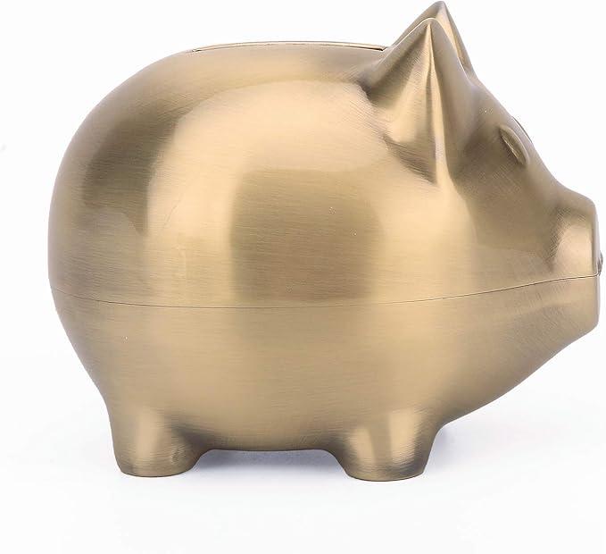 Vintage Small Tiny Piggy Bank Creative Metal Alloy Cartoon Money Bank Cute Coin Bank Pig Penny Coin Saving Pot Box with Stopper for Boy Kid Tiny