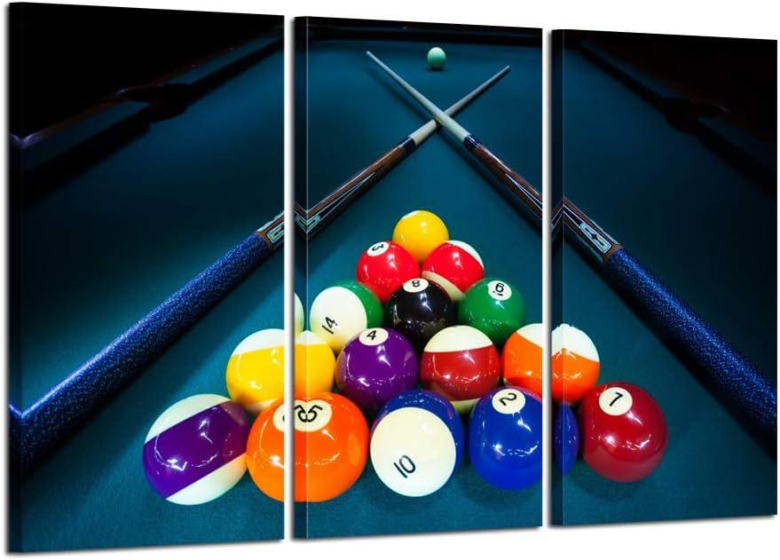 KREATIVE ARTS Large 3 Pieces Canvas Prints Cool Billiards Ball Pool Snooker Printed Painting Canvas Wall Art Picture Home Décor for Bar Art Stretched and Framed Ready to Hang 16x32inchx3pcs