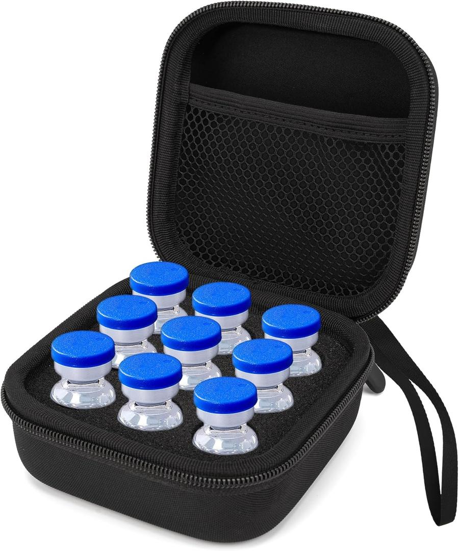 SMYV Insulin Vial Holder Storage Case for Fridge, Peptide Case Fits Standard 10ml U-100 Vials, 9 Slots