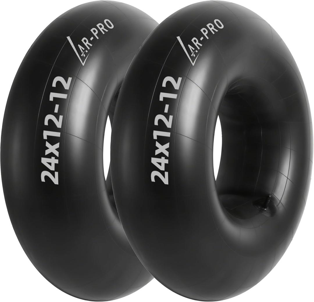 AR-PRO Relacement 24x12-12 Heavy-Duty Inner Tubes for ATV, Lawn Tractor, Mowers, Golf Cart, Snow Blowers, and More - With TR13 Straight Valve Stems - Made from Durable Butyl Rubber (2-Pack)