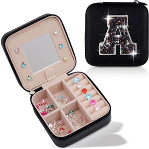 6 x Uygafly Travel Jewelry Case - Personalized Jewelry Box for Women,Small Cute Jewelry Organizer Storage Aesthetic,Travel Essentials Birthday Gifts | Black,A