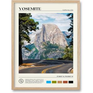 HesenDot Natural OAK Wood Yosemite National Park Framed Wall Art,12x16in Natural Scenery Canvas Wall Print,Classic Urban Landmark Wall Decor for Living Room,Bedroom,Office Gallery Gifts Set of 1