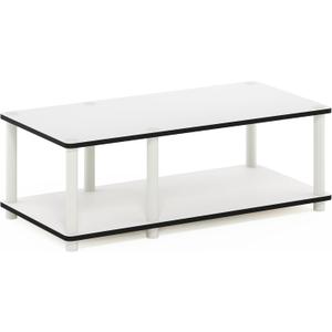 Furinno JUST TV Stand, 2-Tier No Tools Mid Entertainment Center with Open Shelf, TV Console for TV up to 46 Inch with Tubes, for Living Room, Bedroom, White
