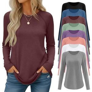 Velvelhall 8 Pack Women's Long Sleeve Shirts, Raglan Crew Neck Tops Tunic Loose Fit Casual Basic Tee Shirt, XL