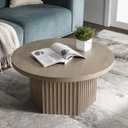 SICOTAS Round Coffee Table for Living Room, Modern Fluted Circle Center Coffee Table with Storage, 32" Accent Tea Dining Table for Apartment, Grey Alder