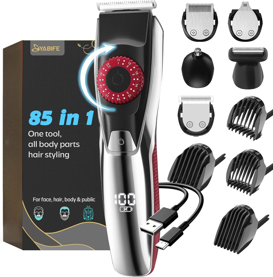 40 Precisions Electric Beard Trimmer for Men, Mens Grooming Trimmer for Beard, Mustache, Face and Ear Hair, Multi-Series Clipper, Waterproof, USB C Charging, Soft Pouch (Dark Red)