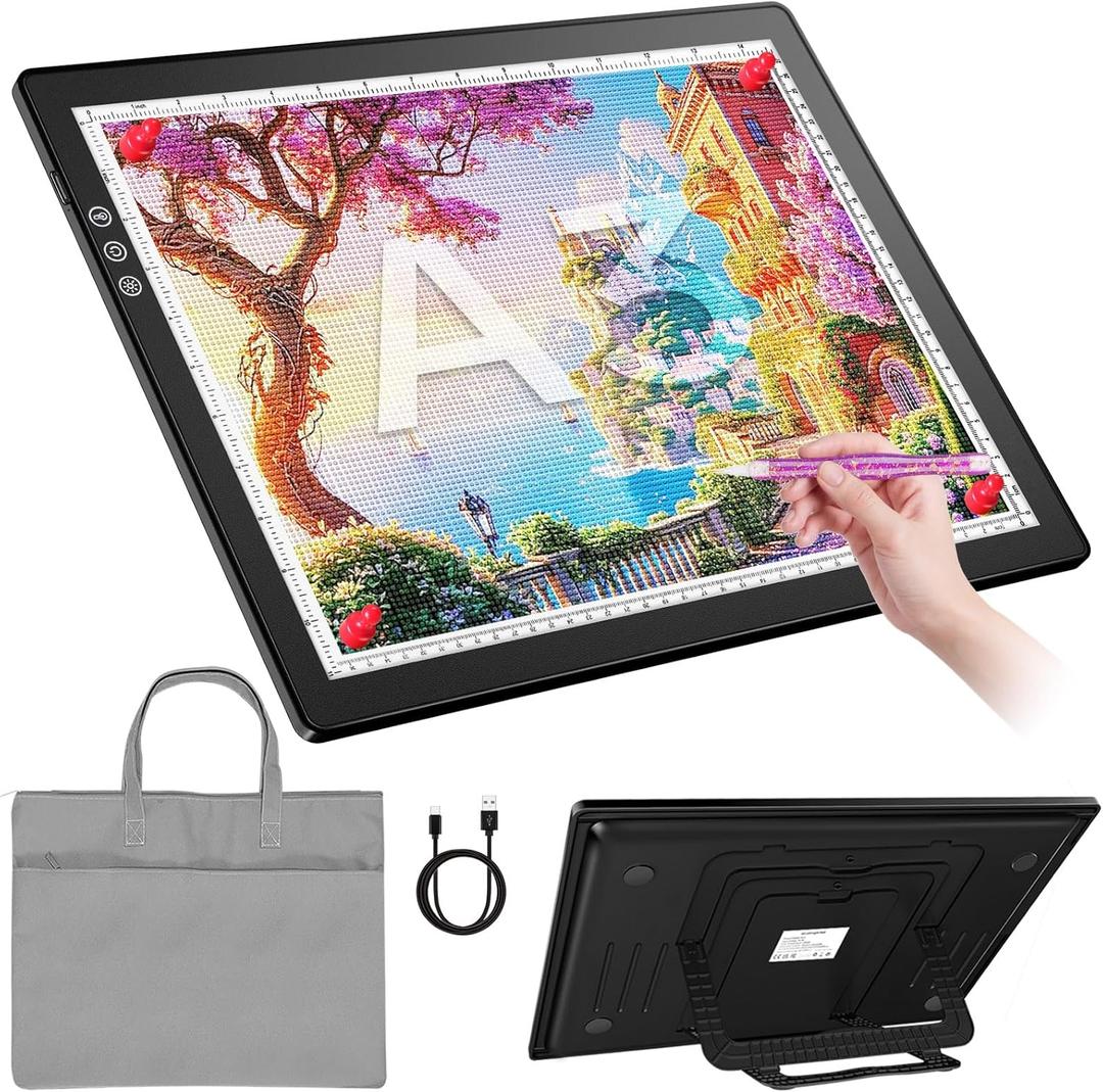 ZEXALIGHT A3 Rechargeable Light Box for Diamond Painting, 8 Adjustable Angles LED Light Pad with 3 Color Temp., 8 + Stepless Dimming, 2500mAh Battery, Light Table for Artists Tracing Drawing (Black)