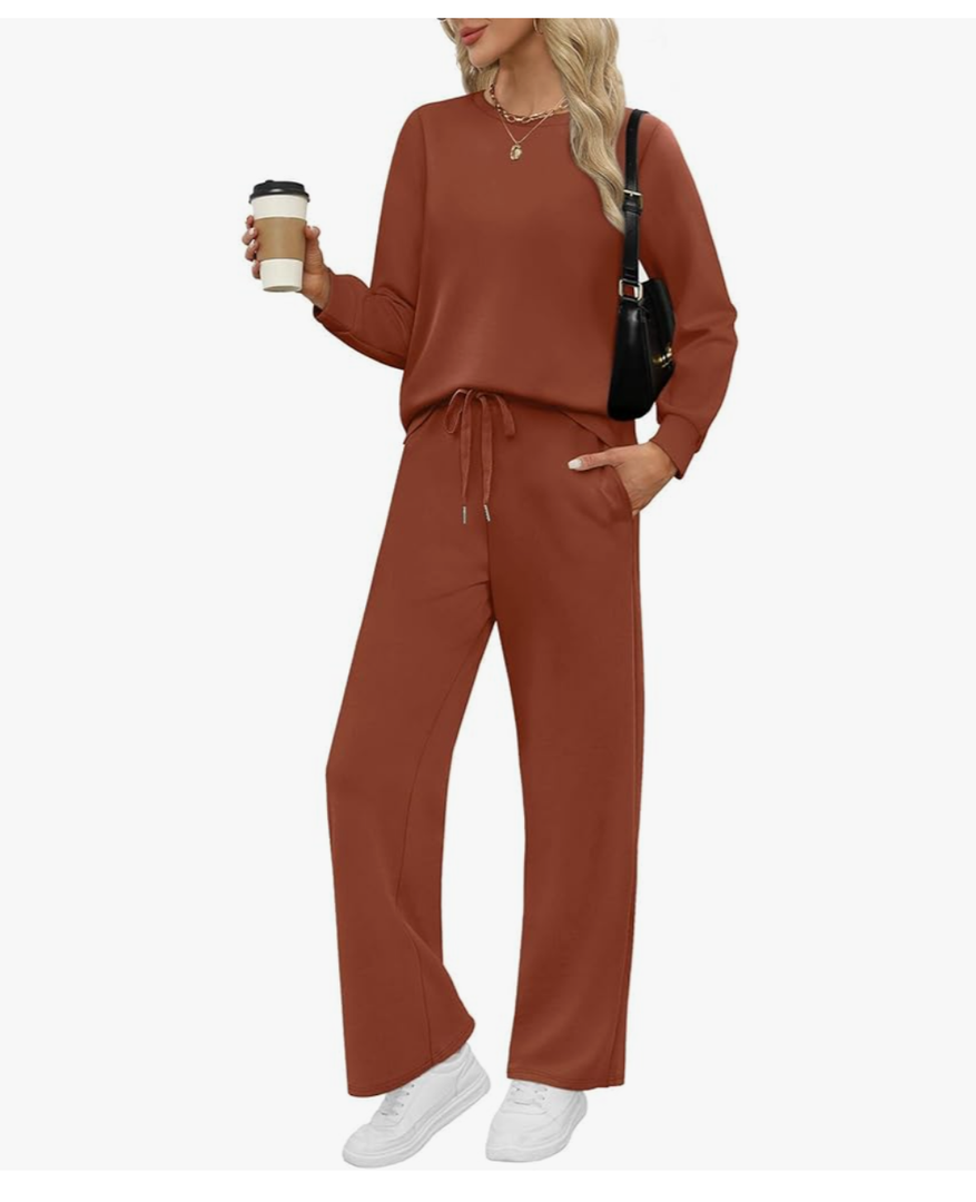 WIHOLL Lounge Sets for Women 2 Piece Travel Vacation Outfits Fall Sweatsuit Tracksuit Size XXL, Color: Caramel