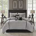 Madison Park Cozy Comforter Set Casual Blocks Design All Season, Matching Bed Skirt, Decorative Pillows, Queen(90"x90"), Dune Suede, Black Grey, 7 Piece (Dune Black/Grey)