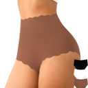 ASIMOON High Waisted Seamless Underwear for Women Soft Stretch No Show Panties Full Coverage Ladies Briefs Multi Pack (Large)