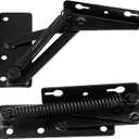 2 Pcs 80 Degree Bench Seat Hinge Foldable Lifting Bracket Heavy Duty Black Spring Hinges Widely Used in Toy Box Chest,Piano Stool,Folding Sofa Bed Corner Cabinet,Furniture Storage Support Hinges