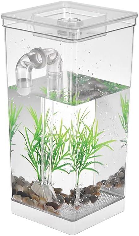 Fish Bowl Mini Aquarium Fish Tank with LED Lamp Light Fish Fighting Cylinder Self Cleaning Small Fish Tank Acrylic Desk Aquarium Box Fish Bowls (Color : White)