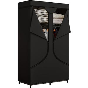 SORCEDAS Portable Wardrobe Closet Storage Organizer Metal Hanging Rack Non-Woven Fabric 34 Inch Black